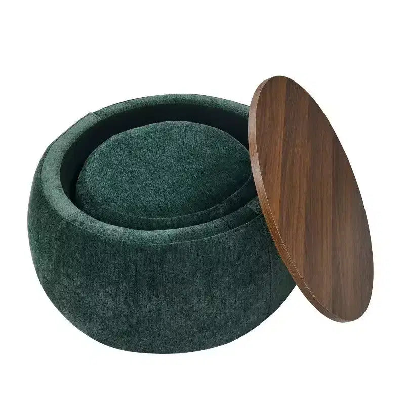 Pouf/Tavolino Contenitore Rotondo da 63,5 cm con Coperchio Rimovibile