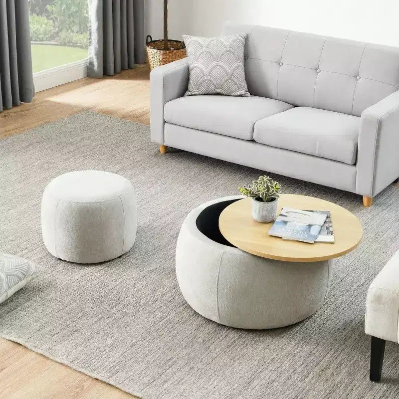Pouf/Tavolino Contenitore Rotondo da 63,5 cm con Coperchio Rimovibile