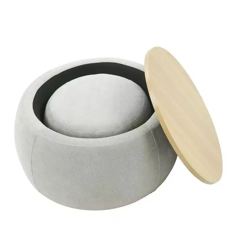 Pouf/Tavolino Contenitore Rotondo da 63,5 cm con Coperchio Rimovibile