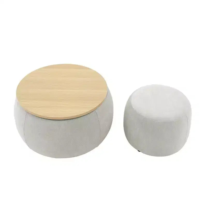 Pouf/Tavolino Contenitore Rotondo da 63,5 cm con Coperchio Rimovibile