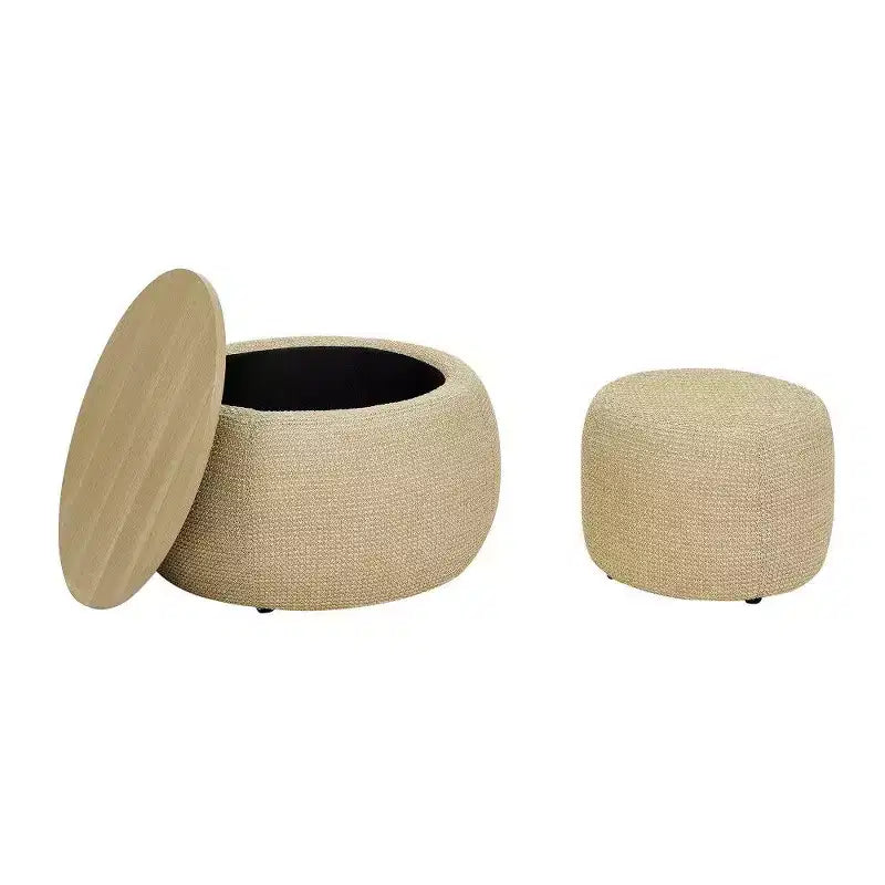 Pouf/Tavolino Contenitore Rotondo da 63,5 cm con Coperchio Rimovibile