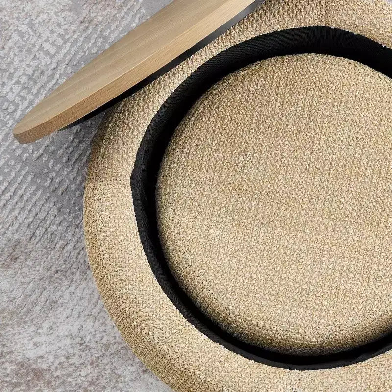 Pouf/Tavolino Contenitore Rotondo da 63,5 cm con Coperchio Rimovibile