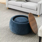 Pouf/Tavolino Contenitore Rotondo da 63,5 cm con Coperchio Rimovibile