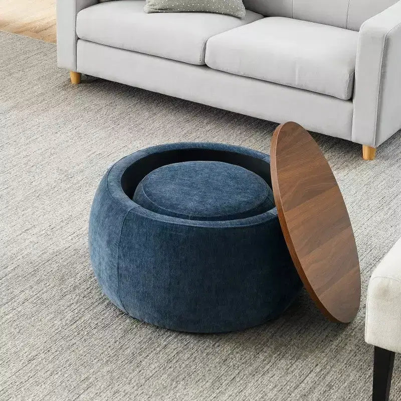 Pouf/Tavolino Contenitore Rotondo da 63,5 cm con Coperchio Rimovibile