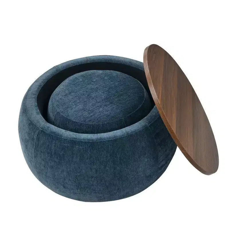 Pouf/Tavolino Contenitore Rotondo da 63,5 cm con Coperchio Rimovibile