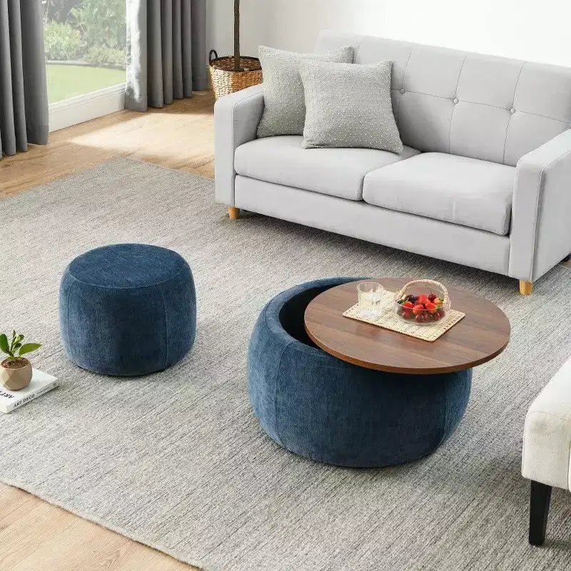 Pouf/Tavolino Contenitore Rotondo da 63,5 cm con Coperchio Rimovibile