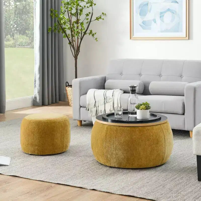 Pouf/Tavolino Contenitore Rotondo da 63,5 cm con Coperchio Rimovibile