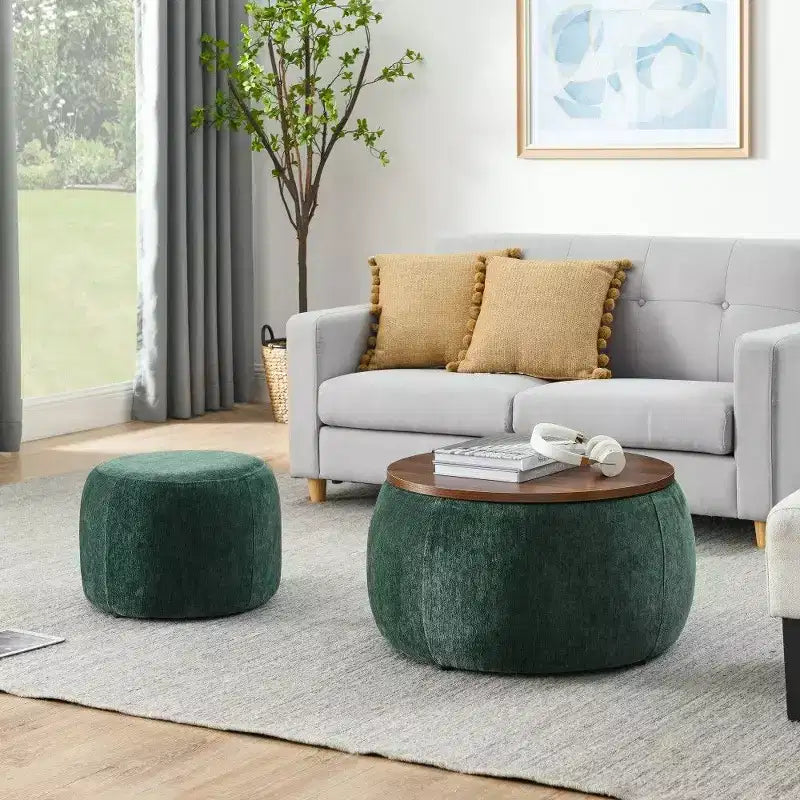 Pouf/Tavolino Contenitore Rotondo da 63,5 cm con Coperchio Rimovibile
