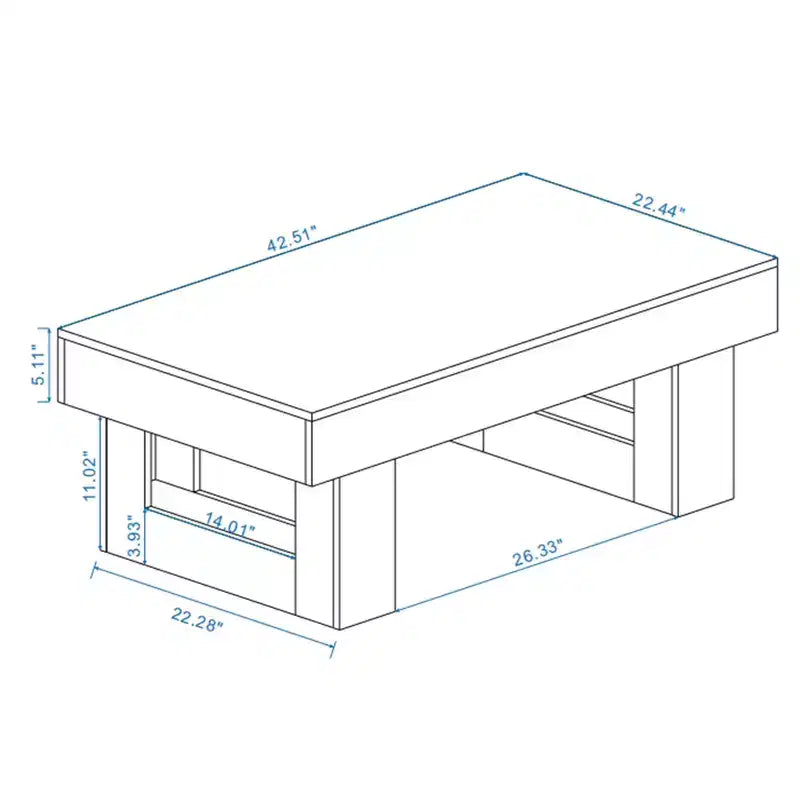 Tavolino da caffè rettangolare in legno rustico marrone da 42,51"