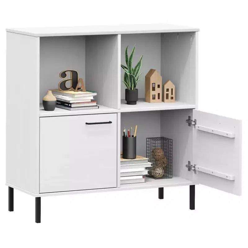 Libreria in Legno Massello con Gambe in Metallo – Mobile Contenitore Aperto