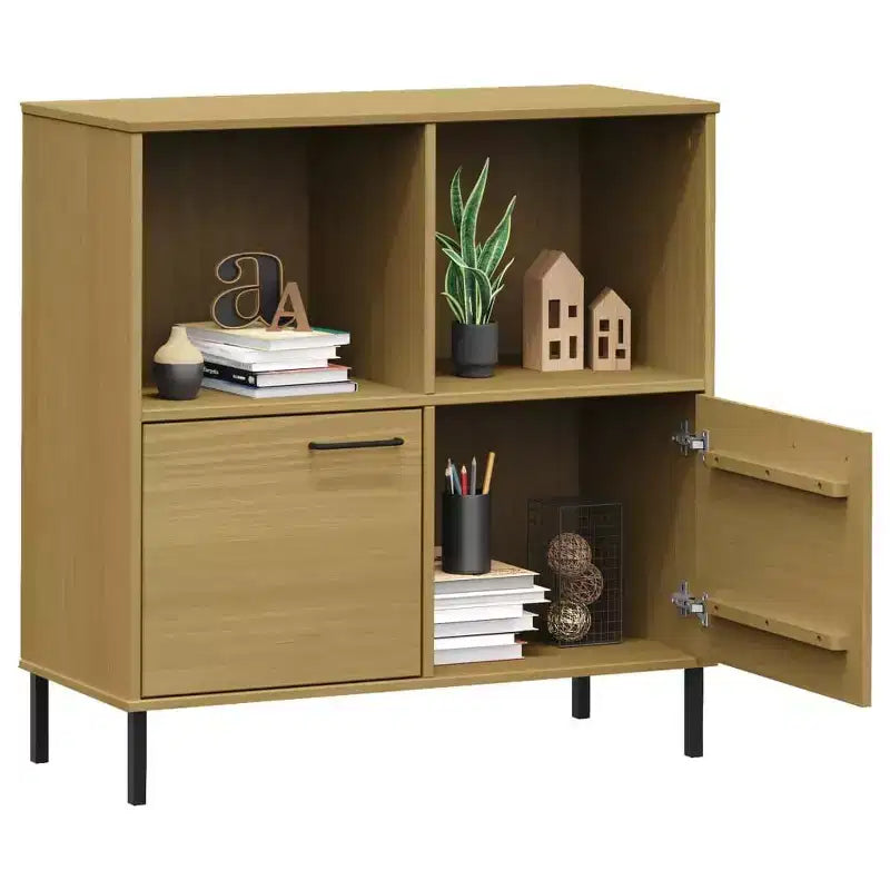 Libreria in Legno Massello con Gambe in Metallo – Mobile Contenitore Aperto