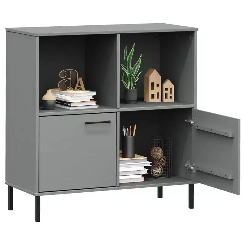 Libreria in Legno Massello con Gambe in Metallo – Mobile Contenitore Aperto