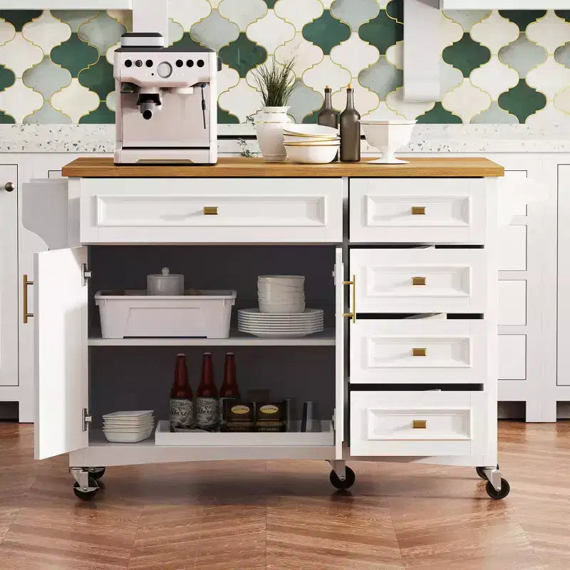 Isola cucina con ribalta, Isole cucina con ruote e cassetto, Isola cucina contenitore con ripiano regolabile