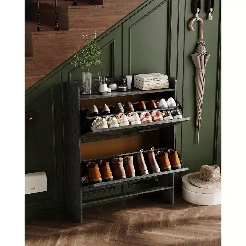 GustoWave Freestanding Slim Shoe Storage Cabinet with 2 Flip Drawers for Entryway Hallway