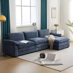 Divano moderno a L a 3 posti con braccioli e poggiapiedi, con cuscino superiore da 120" – Beige