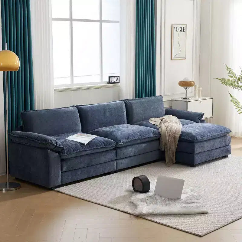 Divano moderno a L a 3 posti con braccioli e poggiapiedi, con cuscino superiore da 120" – Beige