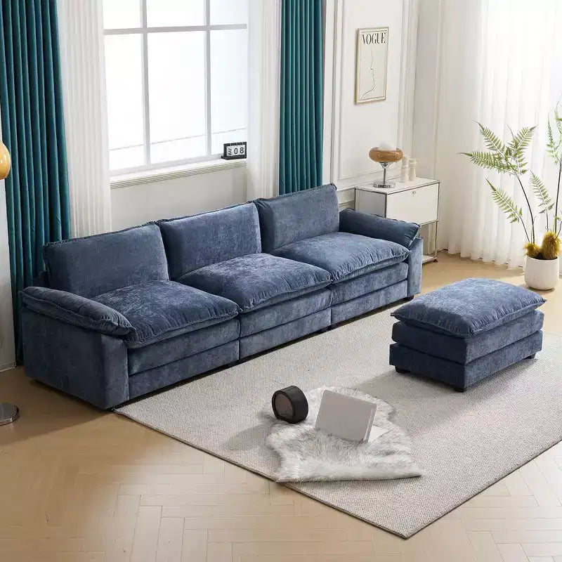 Divano moderno a L a 3 posti con braccioli e poggiapiedi, con cuscino superiore da 120" – Beige