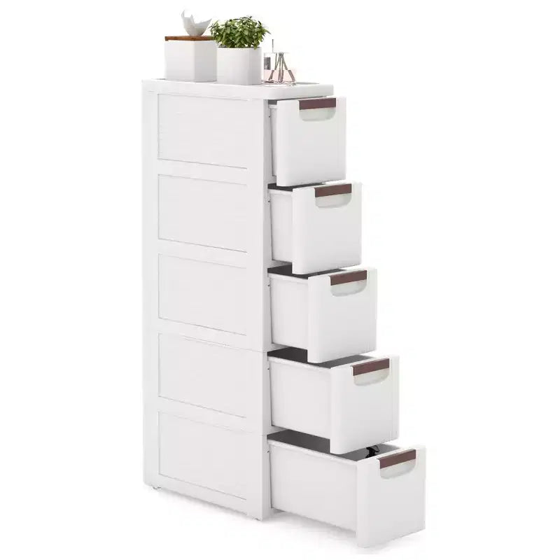 Set di 2 cassettiere strette a 5 cassetti su ruote con ruote integrate