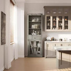 Dispensa a colonna da 169 cm con ante in vetro - Mobiletto organizer alto a 5 ripiani con cassetto per cucina, ingresso e soggiorno (grigio)
