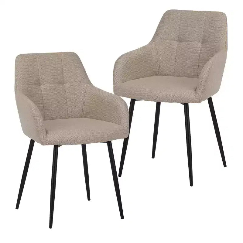 Set di 2 sedie da pranzo moderne imbottite con struttura in metallo e schienale curvo