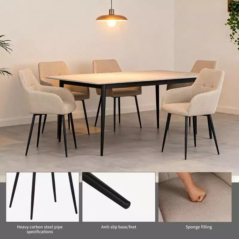 Set di 2 sedie da pranzo moderne imbottite con struttura in metallo e schienale curvo