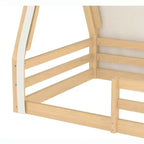 Letto a pavimento Montessori con striscia luminosa e ringhiere a tutta lunghezza, a forma di tenda, per materassi singoli/matrimoniali.