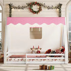 Letto a pavimento Montessori con striscia luminosa e ringhiere a tutta lunghezza, a forma di tenda, per materassi singoli/matrimoniali.