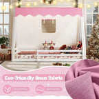 Letto a pavimento Montessori con striscia luminosa e ringhiere a tutta lunghezza, a forma di tenda, per materassi singoli/matrimoniali.