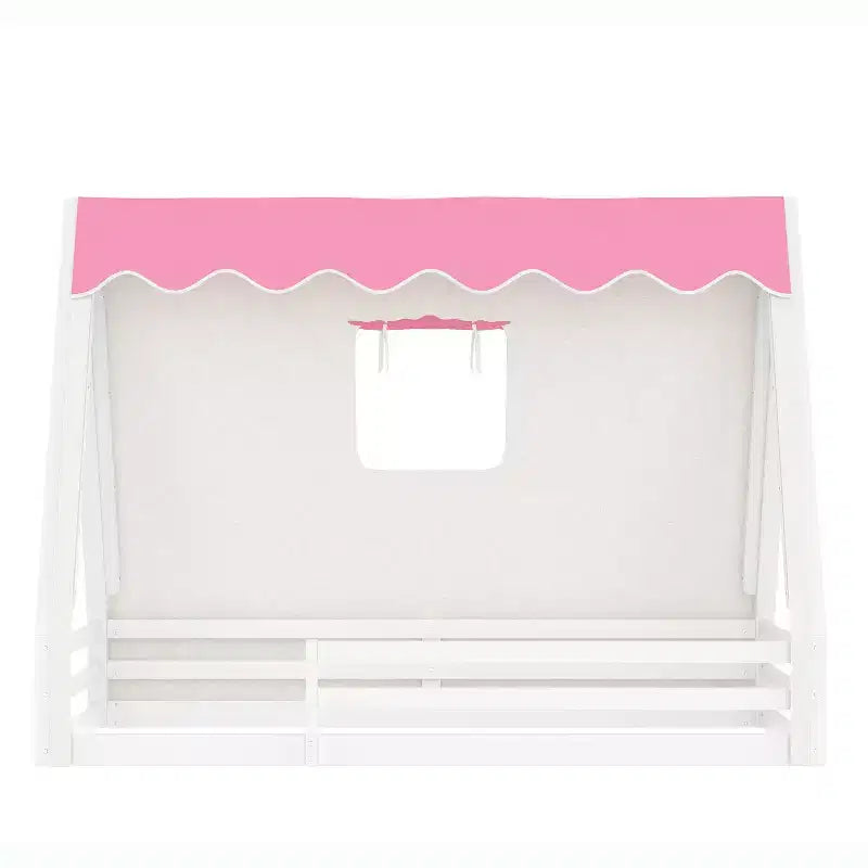 Letto a pavimento Montessori con striscia luminosa e ringhiere a tutta lunghezza, a forma di tenda, per materassi singoli/matrimoniali.