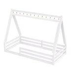 Letto a pavimento Montessori con striscia luminosa e ringhiere a tutta lunghezza, a forma di tenda, per materassi singoli/matrimoniali.