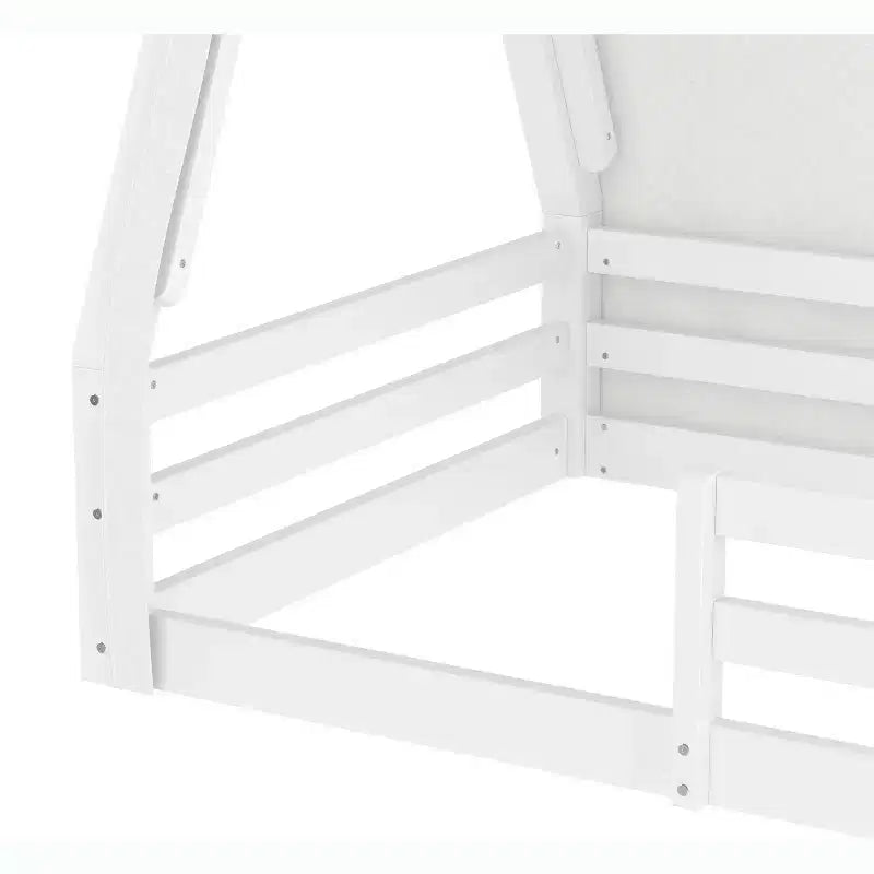 Letto a pavimento Montessori con striscia luminosa e ringhiere a tutta lunghezza, a forma di tenda, per materassi singoli/matrimoniali.