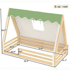 Letto a pavimento Montessori con striscia luminosa e ringhiere a tutta lunghezza, a forma di tenda, per materassi singoli/matrimoniali.