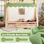 Letto a pavimento Montessori con striscia luminosa e ringhiere a tutta lunghezza, a forma di tenda, per materassi singoli/matrimoniali.