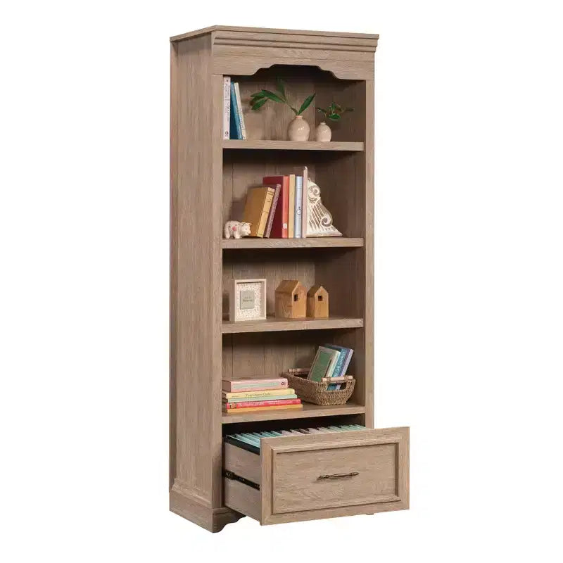 Libreria in legno alta 183 cm con cassetto portadocumenti e ripiano regolabile