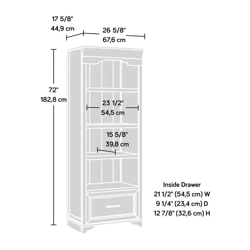 Libreria in legno alta 183 cm con cassetto portadocumenti e ripiano regolabile
