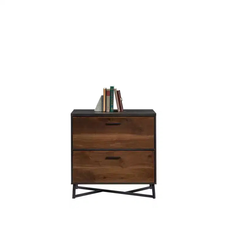Classificatore a 2 cassetti Mid-Century Modern con base in metallo