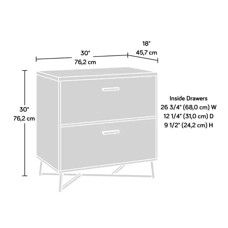 Classificatore a 2 cassetti Mid-Century Modern con base in metallo