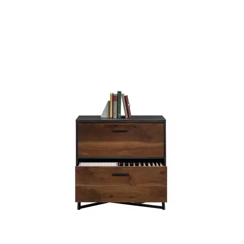 Classificatore a 2 cassetti Mid-Century Modern con base in metallo