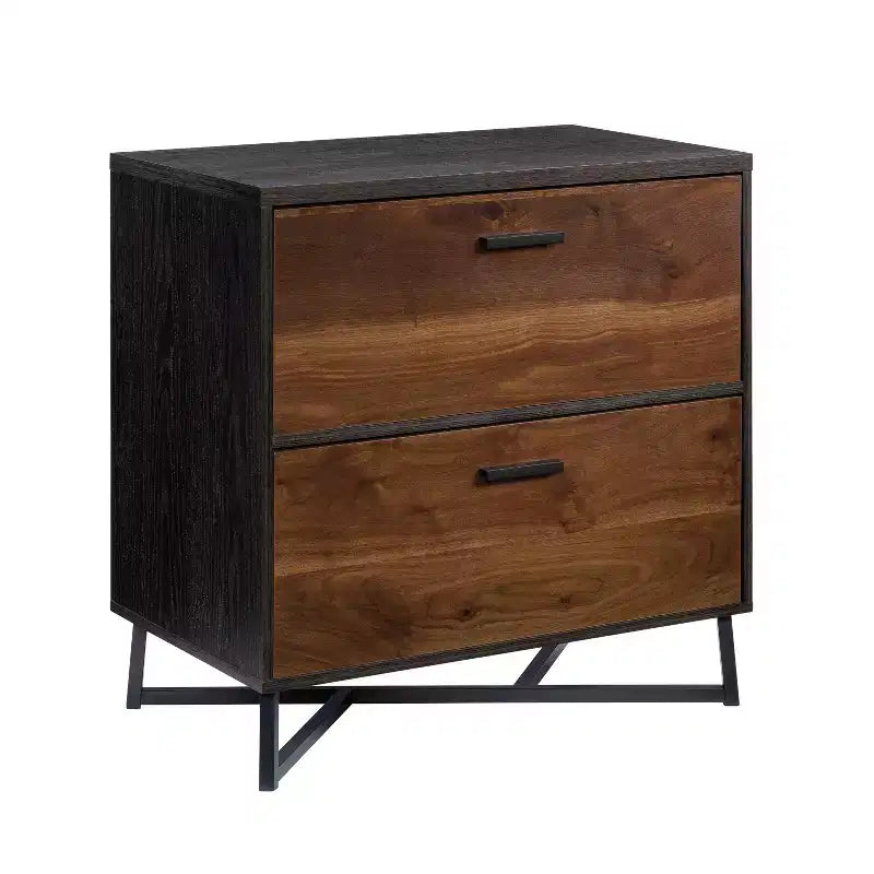 Classificatore a 2 cassetti Mid-Century Modern con base in metallo