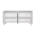 Madia moderna in legno con 4 ante, mobile credenza con ripiani regolabili e maniglie quadrate in metallo per soggiorno, finitura bianco anticato