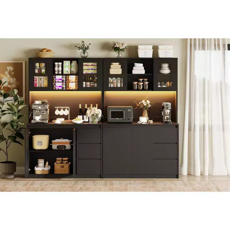 Dispensa da cucina indipendente con presa di corrente, armadio contenitore a 4 ante con 3 cassetti e ripiano regolabile per sala da pranzo e cucina