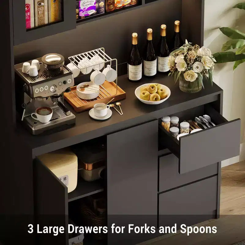 Dispensa da cucina indipendente con presa di corrente, armadio contenitore a 4 ante con 3 cassetti e ripiano regolabile per sala da pranzo e cucina