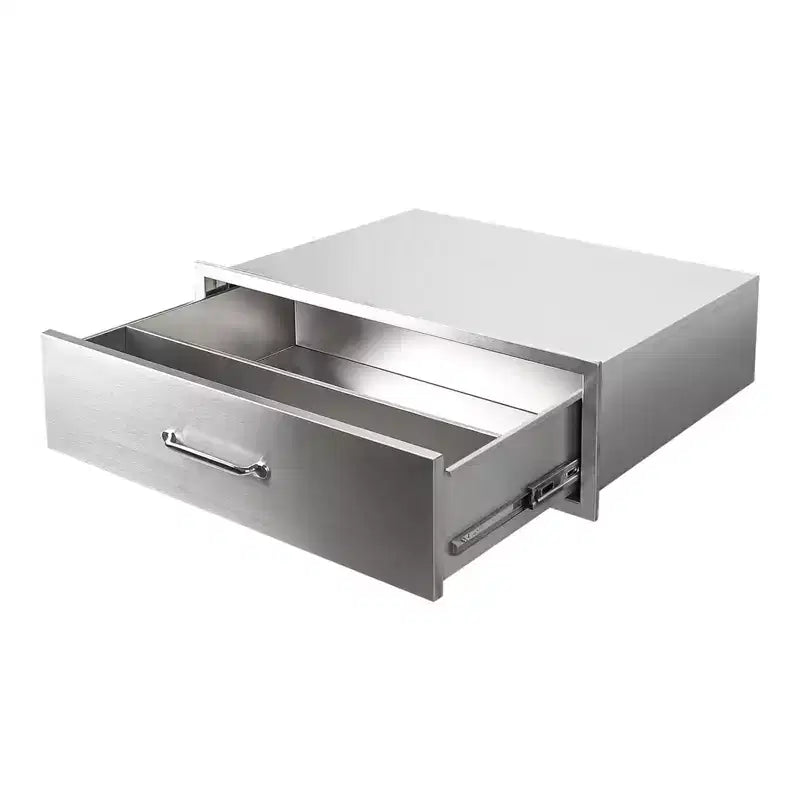 Stainless Steel Outdoor Kitchen Drawer, Flush Mount Design BBQ Drawer, BBQ Island Drawers with Handle, No Installation Required
