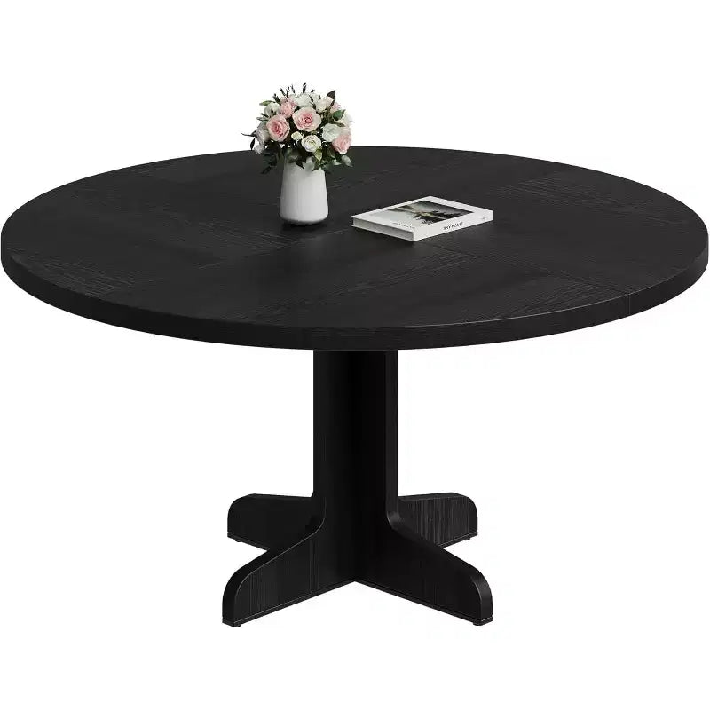 47.2 Inch Round Dining Table with Arched Legs, Wooden Kitchen Table