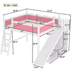 Letto a soppalco Queen per bambini con scivolo, scale, mensole e armadietto – Rosa e Bianco