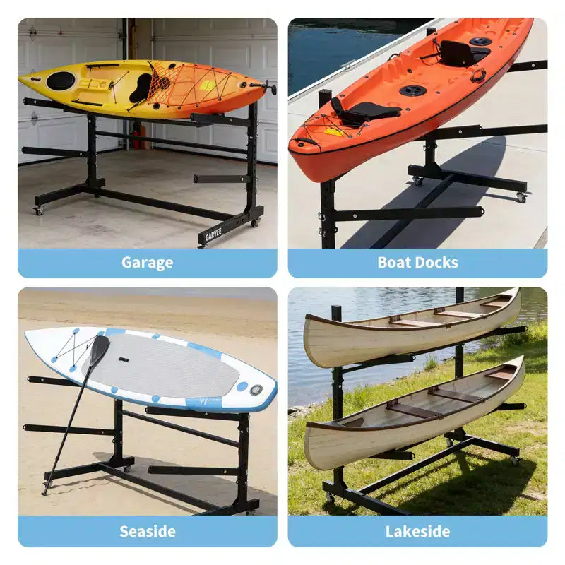 Porta Kayak Indipendente Per Carichi Pesanti con Ruote, Supporto Regolabile per Garage ed Esterni, Adatto per Canoe, SUP e Tavole da Surf