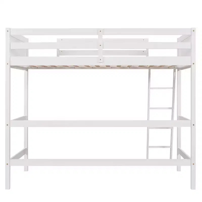 Letto a soppalco moderno in legno matrimoniale con scaletta e spondine – Bianco