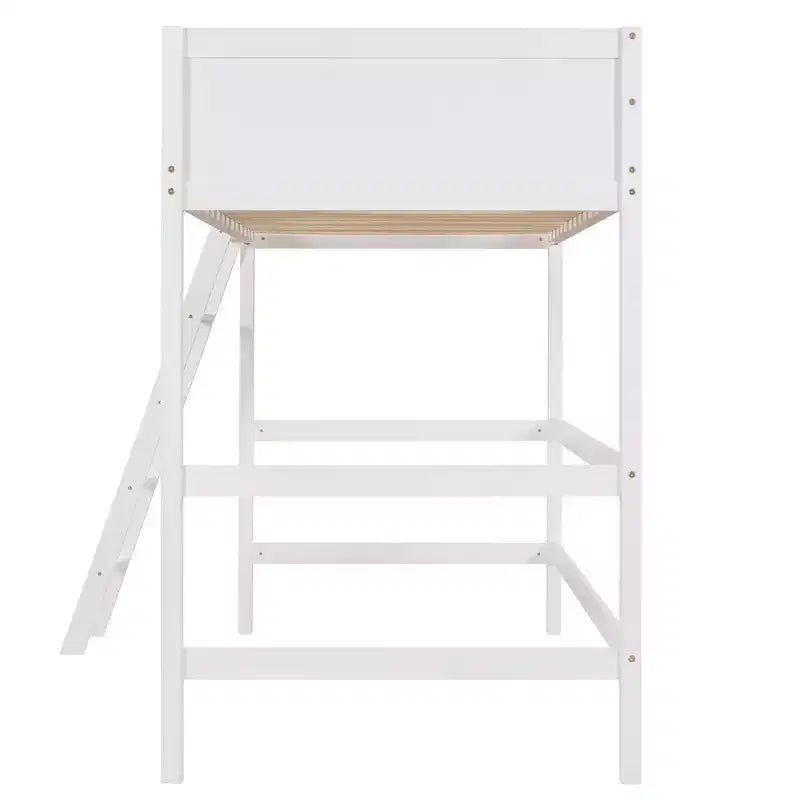 Letto a soppalco moderno in legno matrimoniale con scaletta e spondine – Bianco