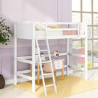 Letto a soppalco moderno in legno matrimoniale con scaletta e spondine – Bianco