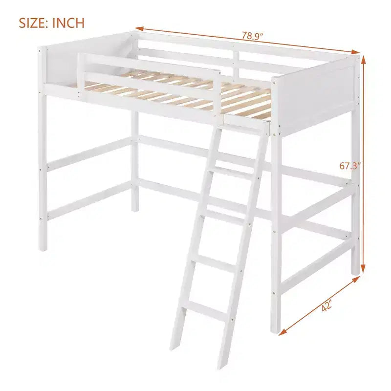 Letto a soppalco moderno in legno matrimoniale con scaletta e spondine – Bianco